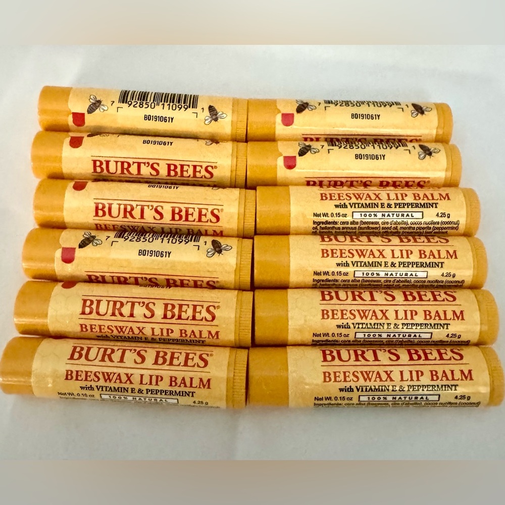 12 Burt's Bees Beeswax Lip Balm Vitamin E Peppermint lot natural chapstick - Picture 7 of 7